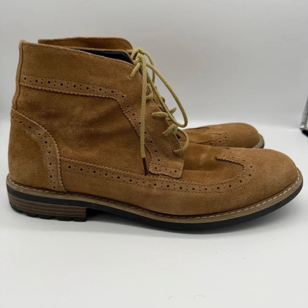 Joseph Abboud Mens Wingtip Suede Boots Brown Lace Up Lug Sole Size 12